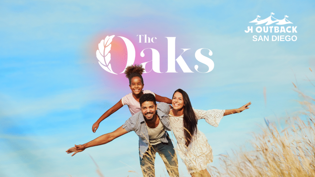 The Oaks Event Banner a Child with Parents in a field